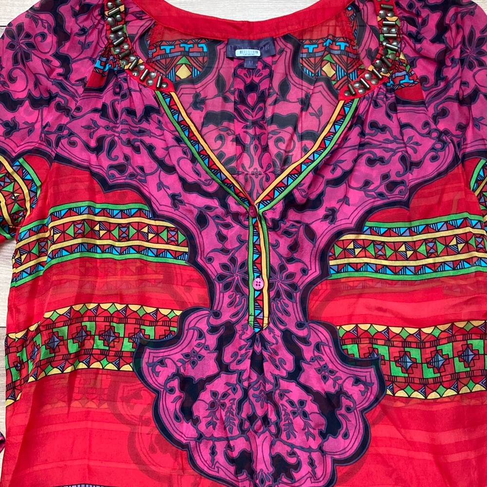 Hale Bob Boho Silk Blouse - Picture 2 of 8